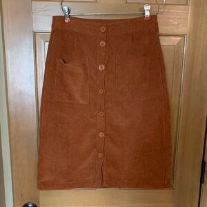 Corduroy Button-Front Skirt w/ Pockets